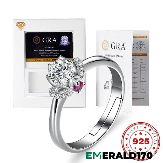 Silver synthetic diamond ring