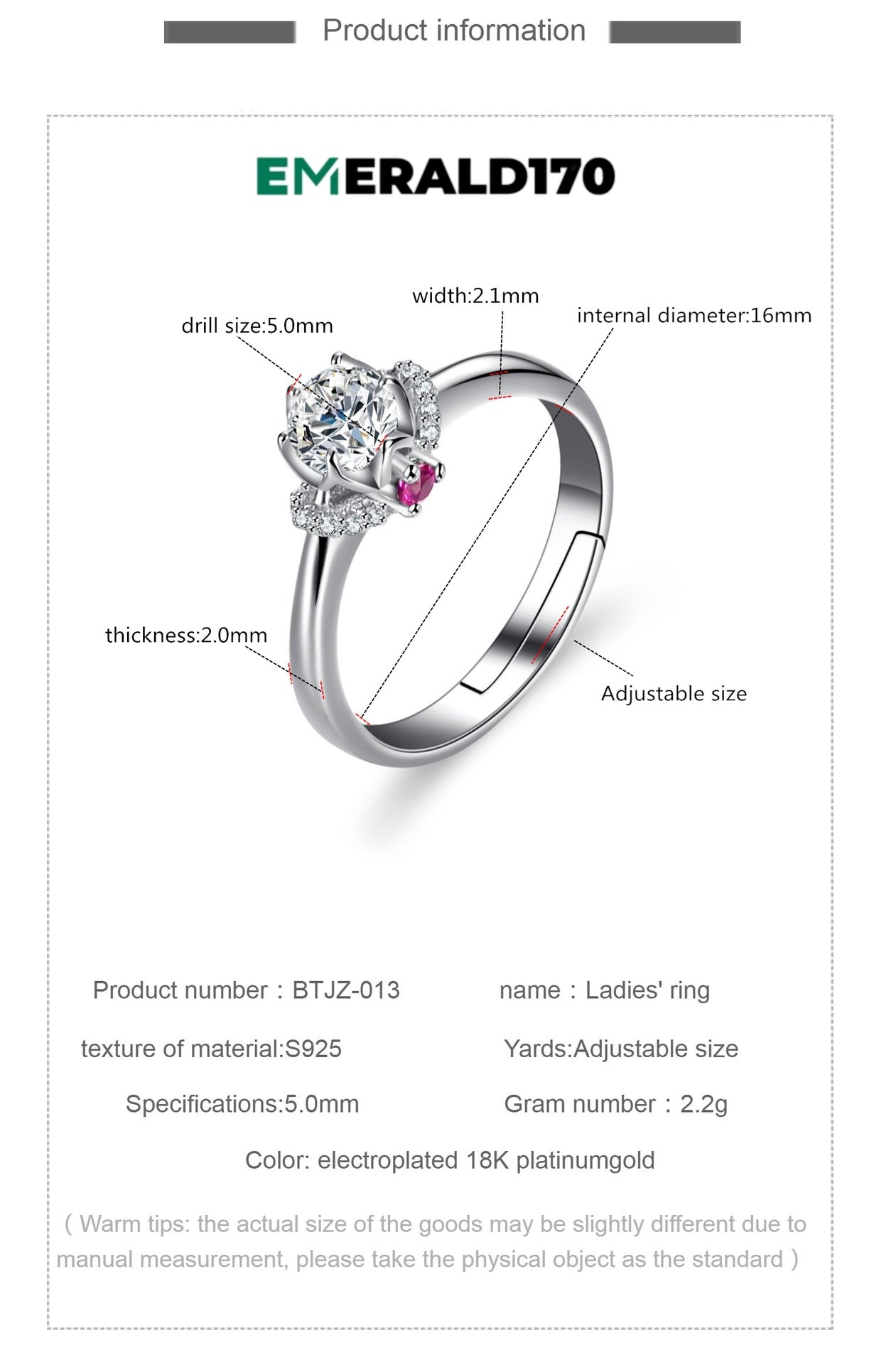 Silver synthetic diamond ring
